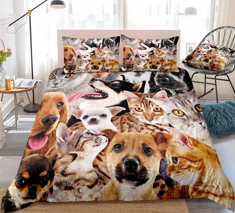 3pcs Dog Bedding Sets Dog Cat Bedclothes Lovely Cats Duvet Cover