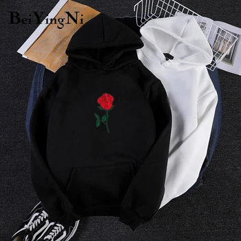 

Beiyingni Korean BF Women Hooded Hoody Plus Size Autumn Fleece Rose Floral Print Oversized Sweatshirts Womens Plus Size Hoodies