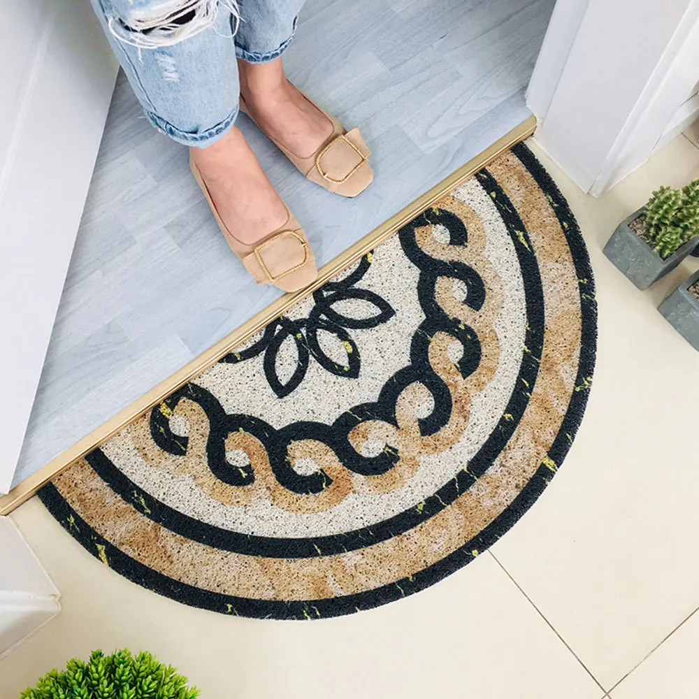 

Marble Pattern Half-round Shap Outdoor Mat Black Water Absorption Carpet Anti-Slip Bathroom Mats Doormat Home Decorative Rugs