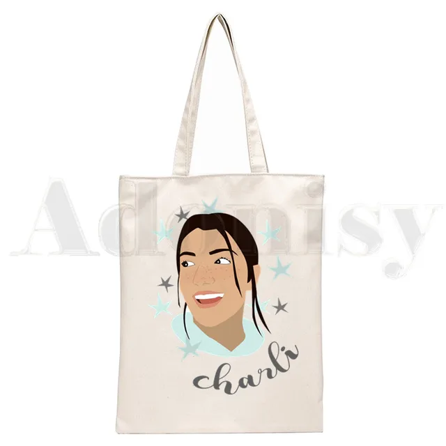 Ice Coffee Splatter Charli Damelio Harajuku Anime Handbags Shoulder Bags Casual Shopping Girls Handbag Women Elegant Canvas Bag E
