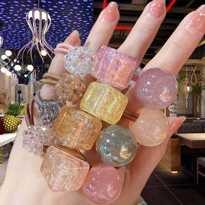 

Korea Ins Head Rope Bracelet Dual-use Crystal Beads Rubber Band Hair Rope Cute Simple Hair Rope Headdress Female