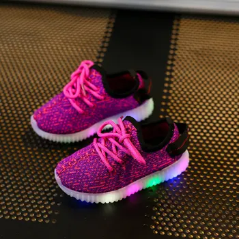 

Spring popular children's sports radiant shoes LED colorful lights real flying woven breathable coconut shoes