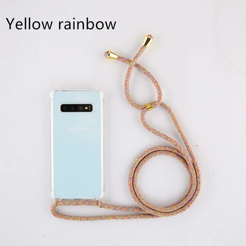 Ремешок шнур цепь телефон крышка Note 8 9 10 профессиональная лента ожерелье Ремешок Мобильный чехол для телефона для samsung Galaxy S7 Edge S8 S9 S10 Plus - Цвет: 04Yellow rainbow