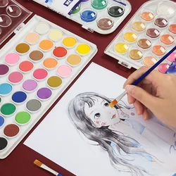 12/21/36/48 Colors Solid Watercolor Paint Set Portable With Water Color Brush School Kids Professional Art Supplies