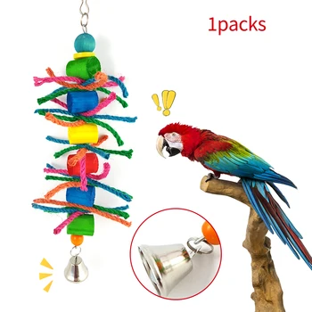 

Pet Bird Cages Chewing Playing Toys Parrot Training Supplies Hanging Decoration Colorful Wooden Blocks Pet Bird Bites Toy