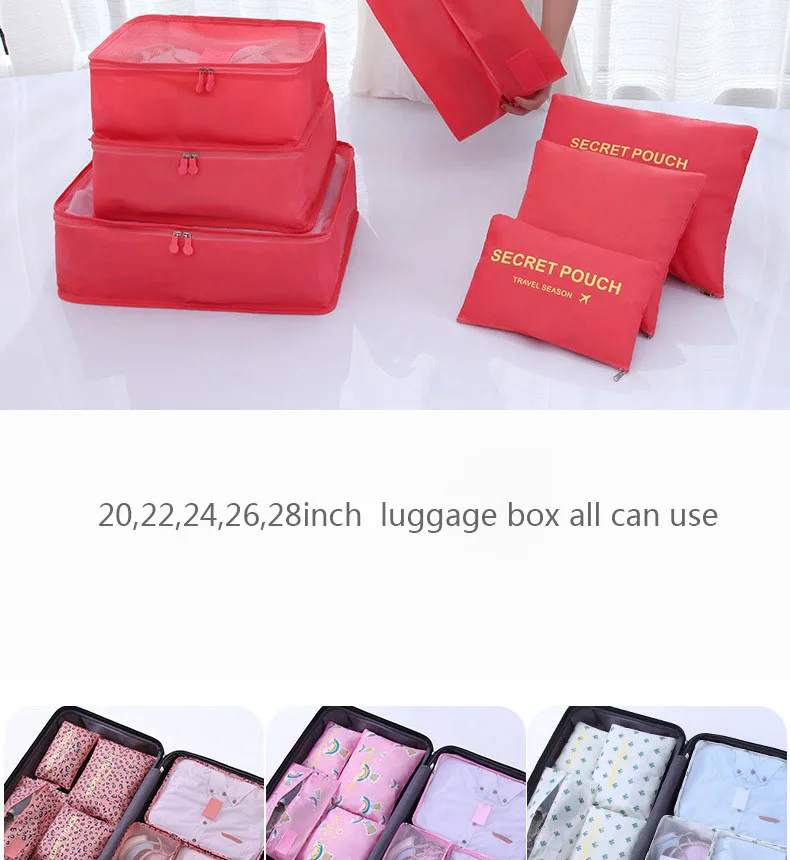 Hot Fashion Travel Waterproof Clothes Storage bags Luggage Pouch Packing Cube Solid Portable Organizer 7 pcs/set