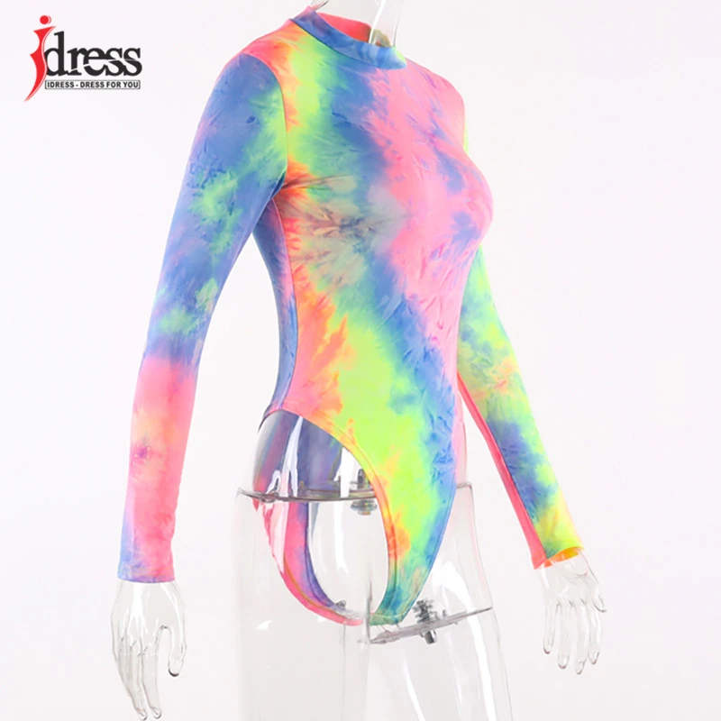 IDress Hot One Piece Tie Dye Party Bodysuits Long Sleeves High Neck Body Suit  (4)