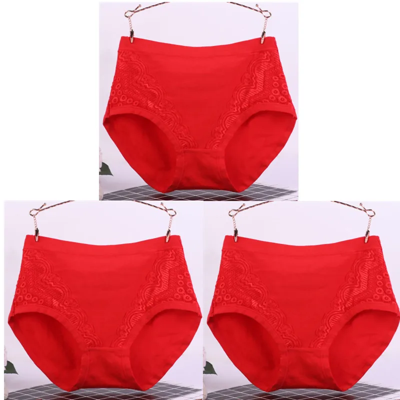 Sexy Lace Big Size High Waist Women Panties Solid Cotton Comfort Briefs Lady's Underwear Underpants Panty Intimates 6634 plus size panties Panties