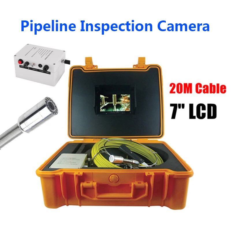 

TPWLCO 20m 23mm 7inch LCD Pipeline Inspection Video Camera With 12pcs White LEDS Light Industrial Sewer Drain Endoscope System