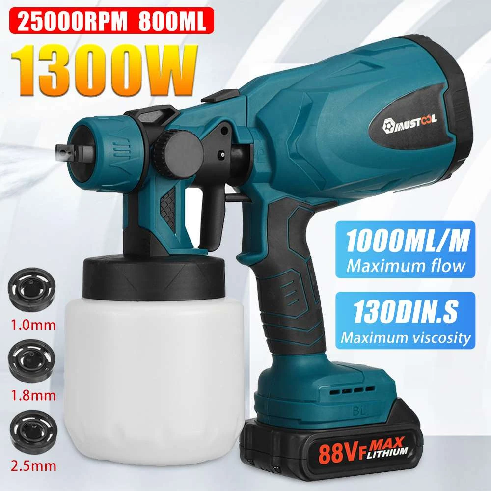 Berg kleding op Metropolitan Geboorteplaats 88VF 1300W 800Ml Draadloze Elektrische Spuitpistool High Power Verfspuit  Met 3 Nozzle Flow Control Airbrush Voor makita 18V Batterij|Spraypistolen|  - AliExpress