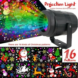 16 padrões de ano novo decoração de natal led laser projetor luz do floco de neve elk lâmpada projeção palco iluminação interior decoração
