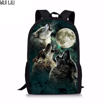 

Customized Cool 3D Wolf Moon Backpack for School Children Harness Primary Kids Dinosaur Bagpack Designer Bookbags Polyester