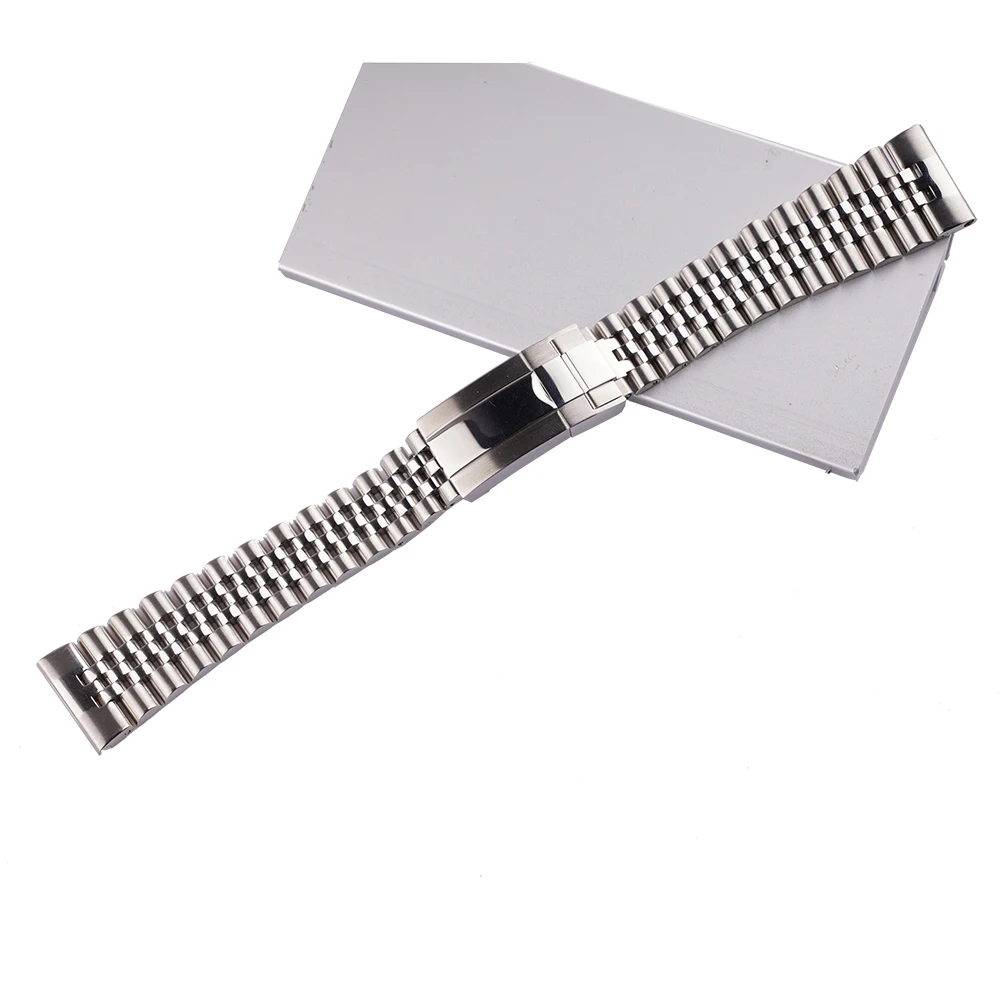Rolamy 22mm Silver Stainless Steel Replacement Wrist Watch Band Strap Bracelet Jubilee with Oyster Clasp For Seiko Tudor Omega