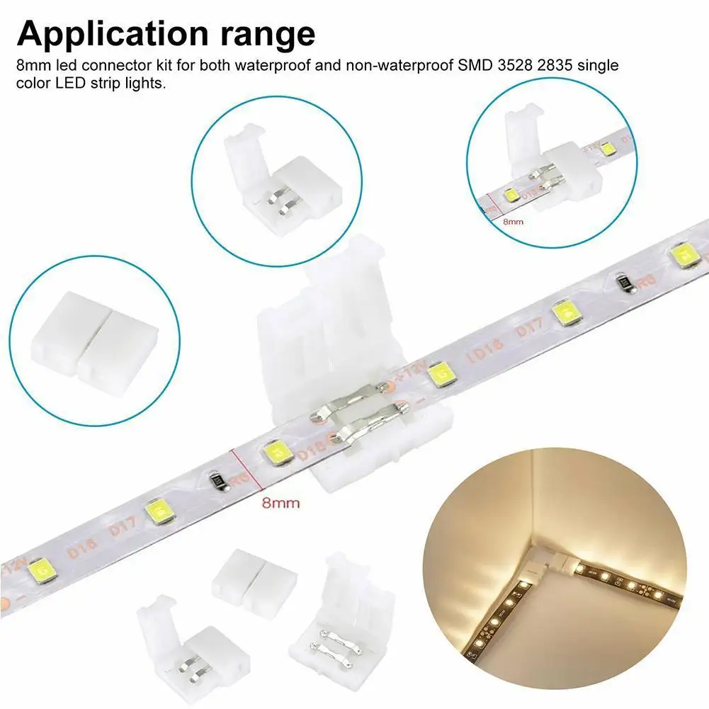 

54pcs/set LED Strip Adapter LED Strip Connector with Connector L Strip Jumper Pigtail DC LED LED Connector Shape Cable Conn L2D5