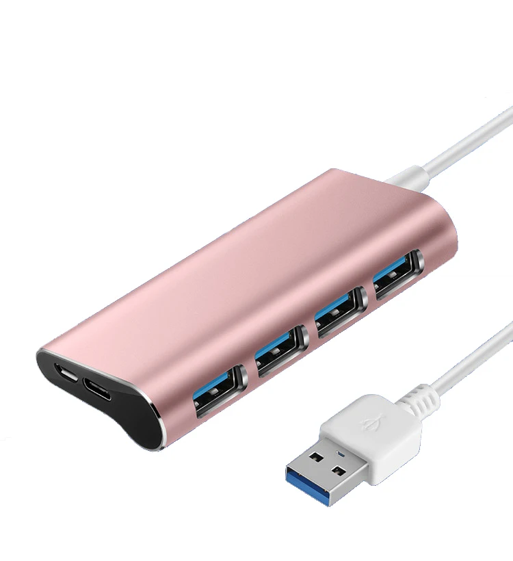 Алюминий сплава 4-портовый USB 3,0 концентратор 5 Гбит/с на очень высоком Скорость usb-концентратор Тип-C Micro Зарядка через USB разветвитель для настольного компьютера ноутбука