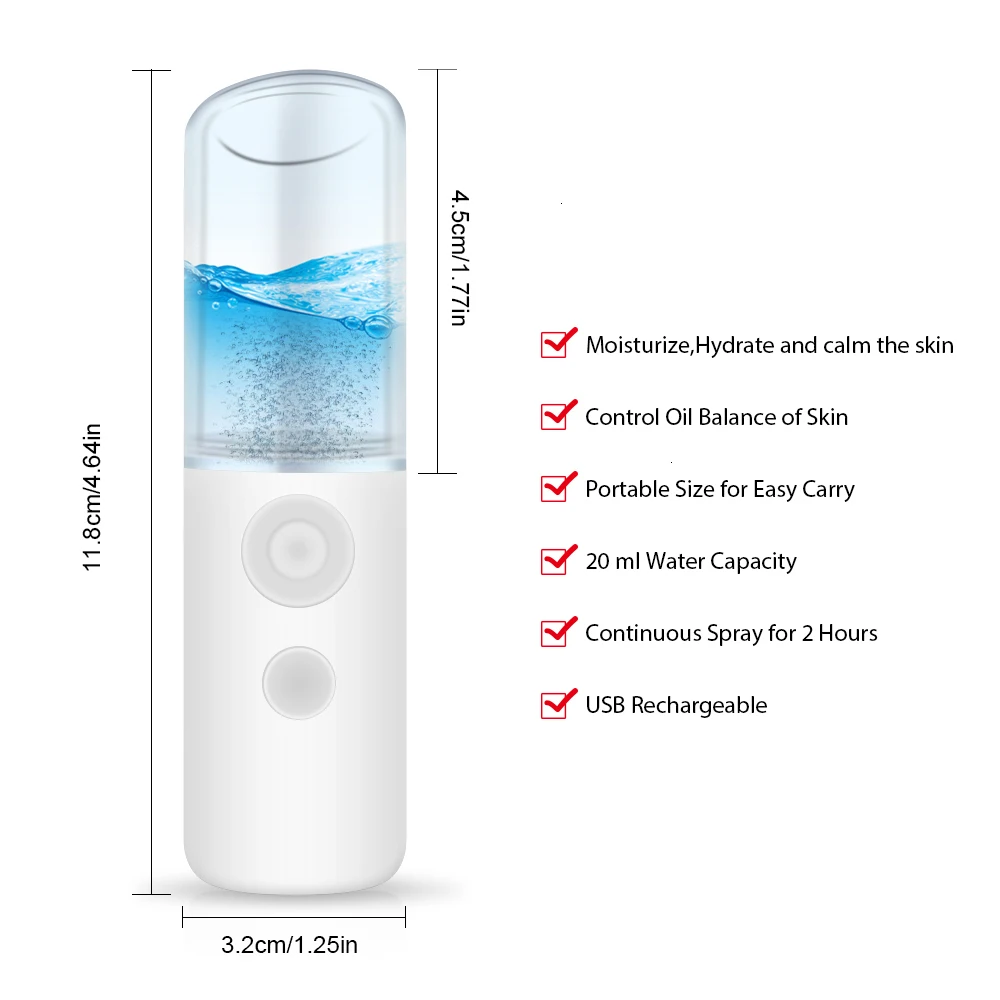 Nano Hydrating Sprayer Handheld Humidifying Facial Cleaning USB Portable Charging Lipstick Model Steaming Face Machine