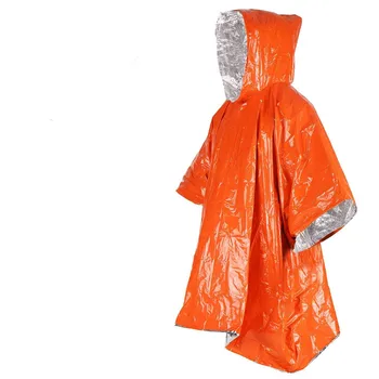 Emergency Survival Rain Poncho Thermal Survival Space Blanket Thermal Raincoat Heat Reflective Waterproof for Camping Hiking