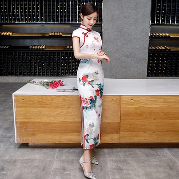 

Long Cheongsam Dress Married Women Traditional Chinese Wedding Gown Silk Qipao Modern Vestido Oriental Evening Dresses