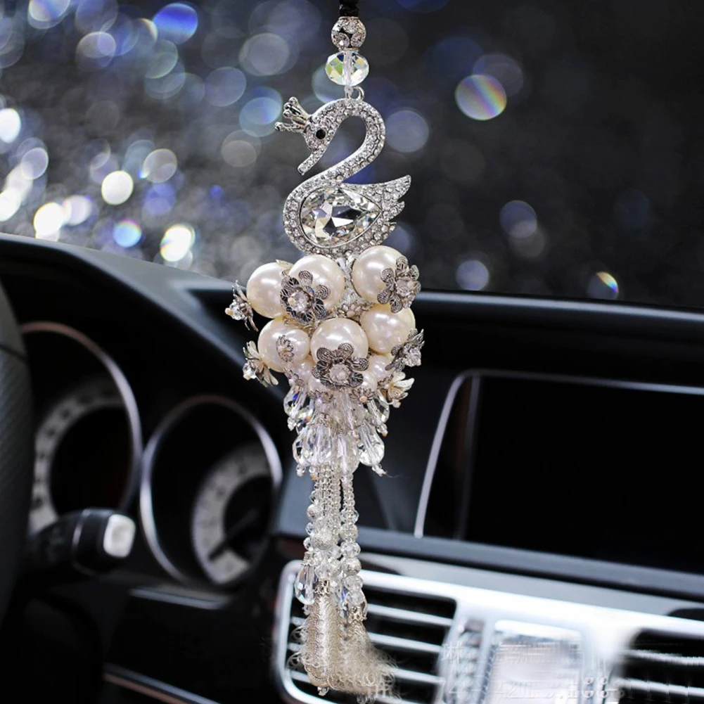  Car Hanging Ornament Inlaid Diamond Swan Pendant Crystal Swan Pendant Automobile Accessories Gifts 