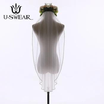 

Hot Sale Mesh Sheer Female White with Comb Bridal Veil for Wedding Dress Lace Flora Appliqued Women Wedding Veils