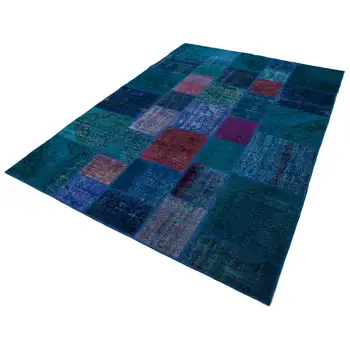 

204x300 Cm Turquoise Handmade Patchwork Rug-7x10 Ft