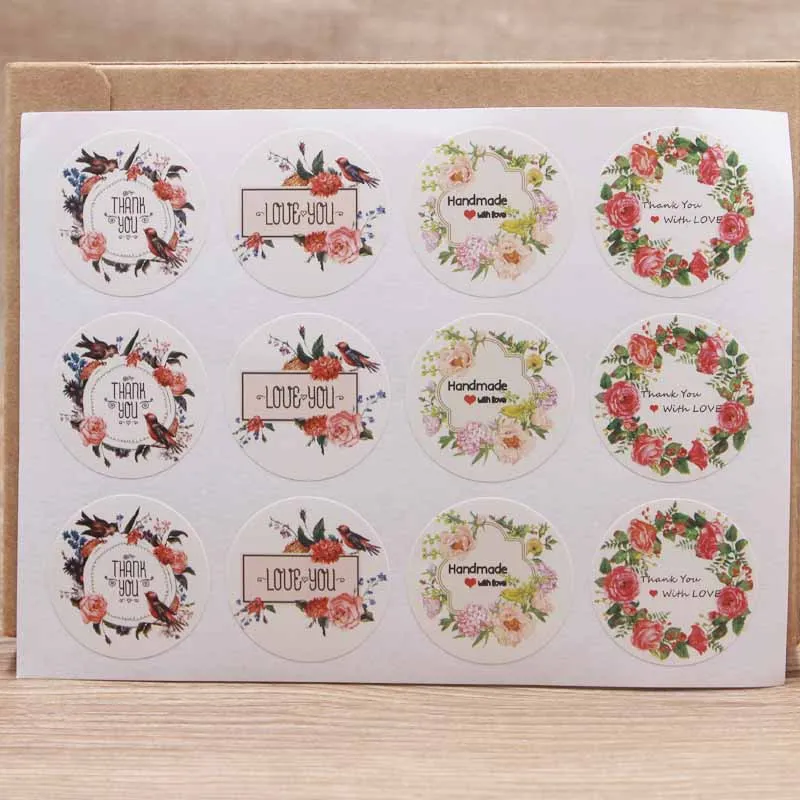 label as pic 100 шт. новые рождественские подарки этикетки DIy цветочный узор спасибо клейкая наклейка этикетки ручной работы этикетки для хлебобулочных изделий - Цвет: label as pic