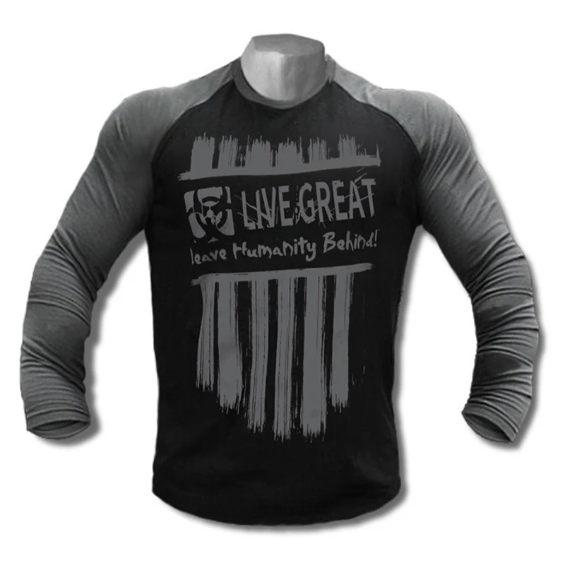 

Men Skinny Long sleeve Shirts Spring 2019 Casual Fashion Printed T-Shirt Male Fitness Black Tee shirt Tops Brand Clothing