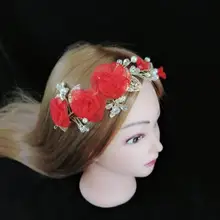 Корейская мода Роскошные блестящие красные 3D Цветочная повязка на голову Свадебные Стразы Тиара для женщин гребень для волос аксессуары ювелирные изделия