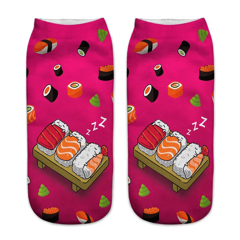 Новые носки с объемным 3D принтом, женские Носки с рисунком красного бургера, картофеля фри, Пончика, пиццы, забавные счастливые носки, подарок на год