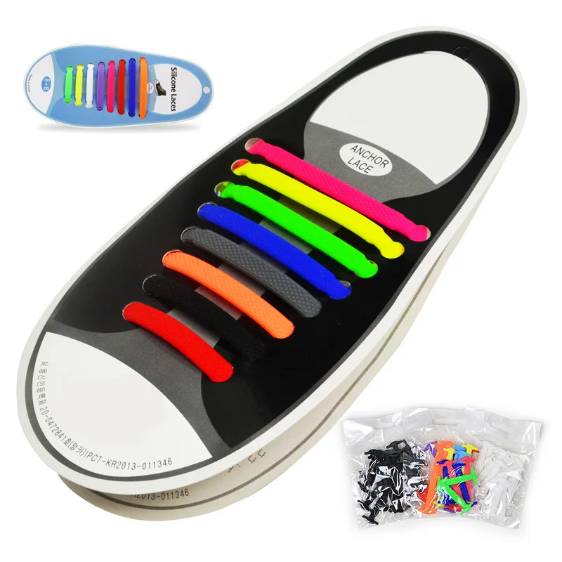 

16pcs/lot Silicone Shoelaces Elastic Shoe Laces men Women Lacing Rubber 13 Colors Zapatillas xd01