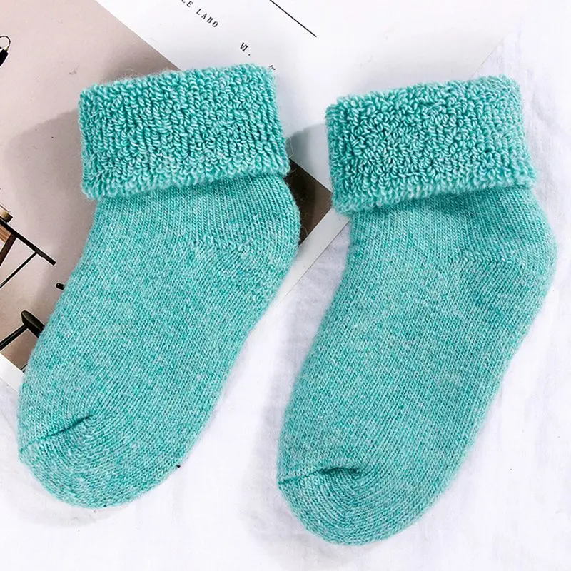 Осенне-зимние детские носки очень плотные махровые однотонные теплые Свободные Шерстяные носки для маленьких мальчиков и девочек, От 0 до 7 лет - Цвет: GR