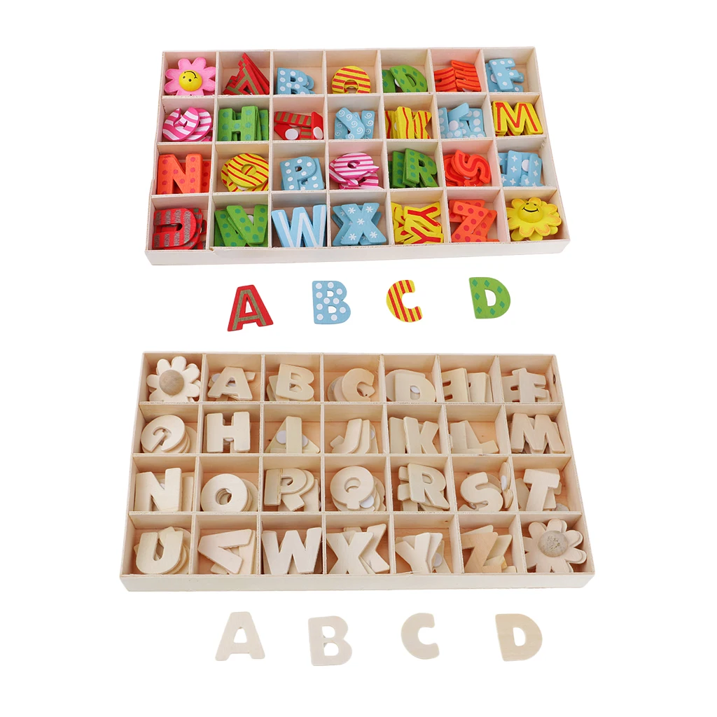 224pcs Alphabet Wooden Upper Case Letters Kids Educational Learning Tray Set