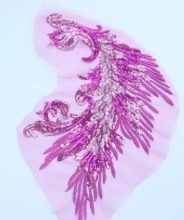 rosen purple right Блестки вышивка павлин хвост кружева аппликация патч для вечернего платья - Цвет: rosen purple right