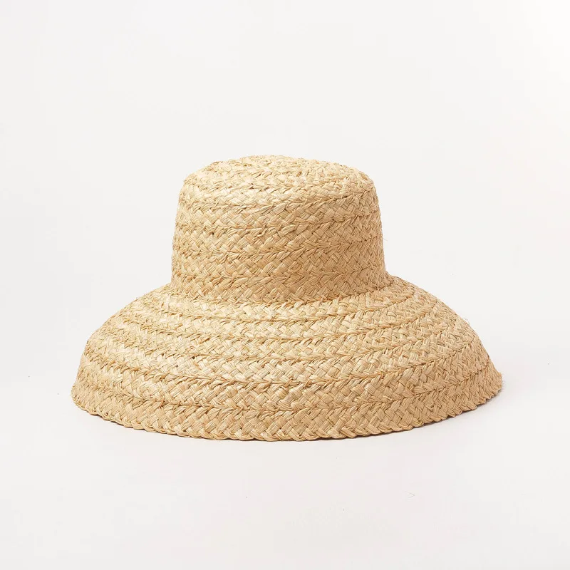 Wholesale Women Wide Brim Raffia Beach Hats Flat Summer Sun Hat Ladies UV Bucket 3