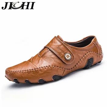 

JICHI Genuine Leather Men's Shoes Winter Plush Warm Men Loafers Comfortable Soft Casual Shoes Men Slip-on Non-slip Driving Shoes