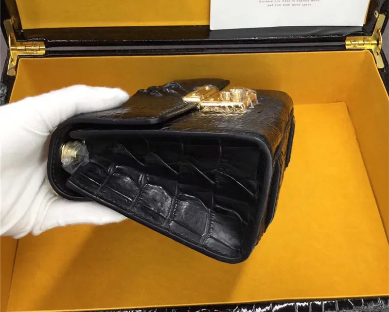 Petit sac exotique en crocodile | Sac à rabat en véritable alligator | Épaule chaîne
