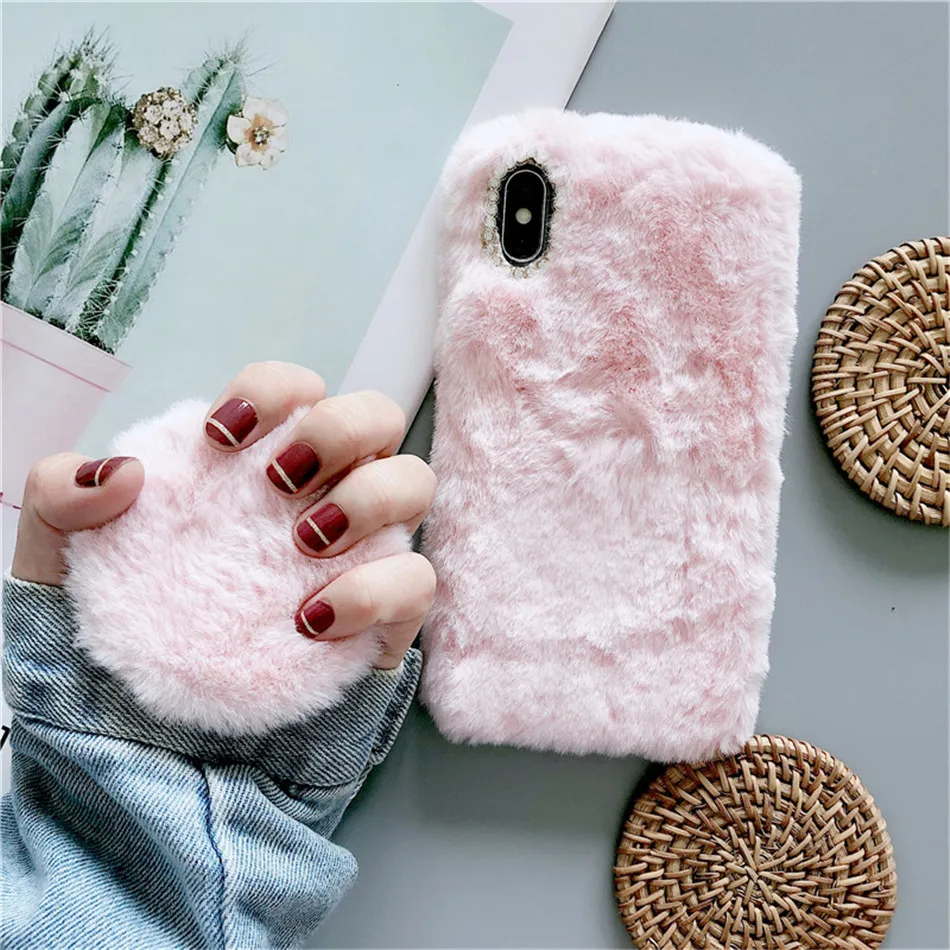 Lovebay Пушистый Плюшевый чехол для телефона с зеркалом для iPhone 11 Pro Max X XS XR Xs Max мягкий зимний теплый чехол для iPhone 6 6s 7 8 Plus