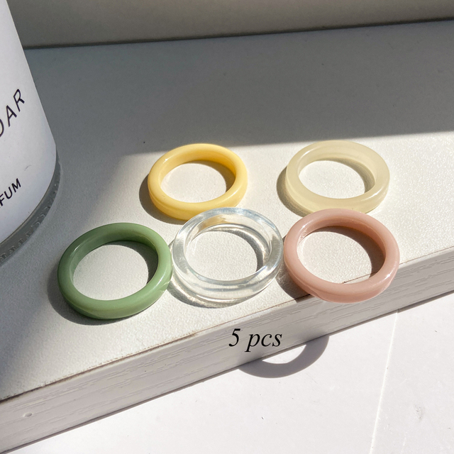 Ins Korea Colorful Fashion Y2k Resin Heart Ring Set Acrylic Thick Round Rings For Women Party Wedding Jewelry Ring Set