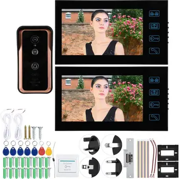 

7in 2 Monitors Wired Video Door Phone doorbell IR Camera Intercom with Cathode Lock 100-240V Home Security Accessories