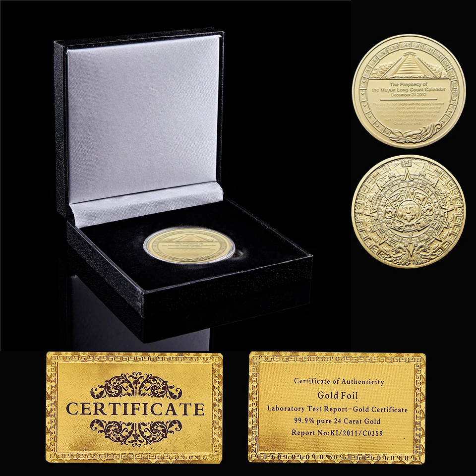 

Mayan Calendar Ancient Calendars Gold Plated Aztec Commemorative Coin W/ Luxury Box Display