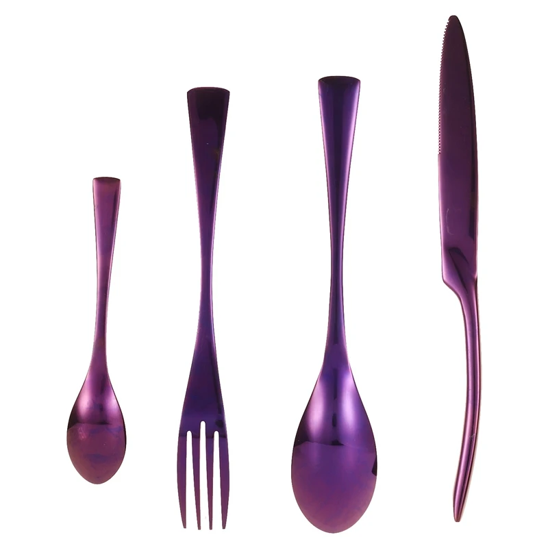 Botique-4Pcs фиолетовый набор столовых приборов из нержавеющей стали набор посуды нож вилка столовые приборы из нержавеющей стали набор посуды зеркальная полировка T