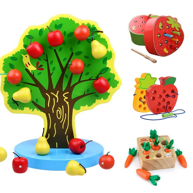 Montessori Toys Apple Magnetic Wooden Toys Cognize Educational Toys For Children Kids Toys Worm Eat Apple Montessori Materiales 1