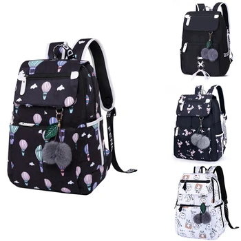 

ASDS-Kids School Backpack for Girls School Bags Women Shoulder Bag Fur Ball Bowknot Backpacks for Teenage Girls