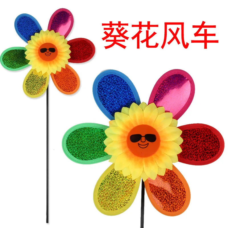 Large Size Sunflower Windmill Children Colorful Sequin Windmill Outdoor Traditional Toy Windmill Square Toy