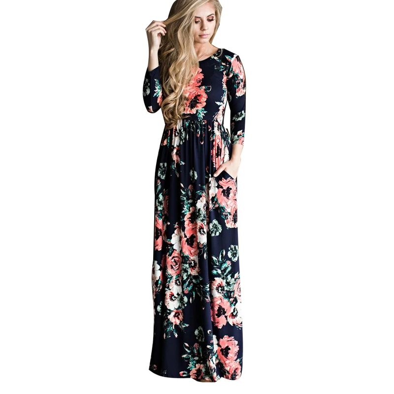 

Bohemian Maternity Dress Floral Printed Dresses For Pregnant Women Long Three Quarter Sleeve Loose Maxi Dress Vestidos Boho 3XL