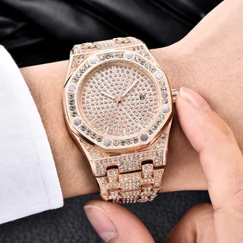 

Fashion Diamond Watch Business Luxury Brand Date Wrist Watch Gold Quartz Steel Rose Gold Male Clock Watches Relogio Masculino