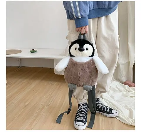 Cute Penguin Plush Backpack For Girls Khaki Penguin Plush Shoulder Bag Birthday Best Gift For Girls Soft Small Bag stylish and comfortable backpacks