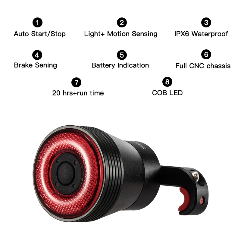 Sale ROCKBROS Bike IPx6 Waterproof Smart Brake Sensing Light Auto Start/Stop LED Charging Cycling Taillight Bicycle Light Accessories 1