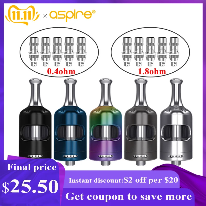 

Electronic Cigarette Vaporizer Aspire Nautilus 2s tank 2.6ml MTL Atomizer with Nautilus 0.4ohm/1.8ohm BVC Coils Vape Tank Vaper