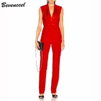 

Bevenccel Women Jumpsuit 2020 New Arrival Sexy Sleeveless V Neck Bodysuit Women Double Breasted Celebrity Party Jumpsuit
